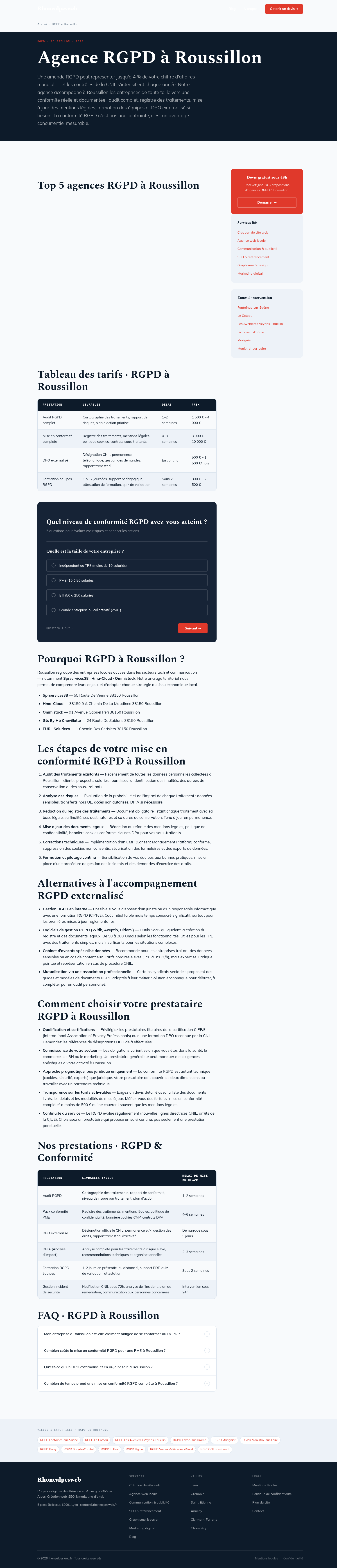 Capture d'écran de la page service RGPD Rhonealpesweb